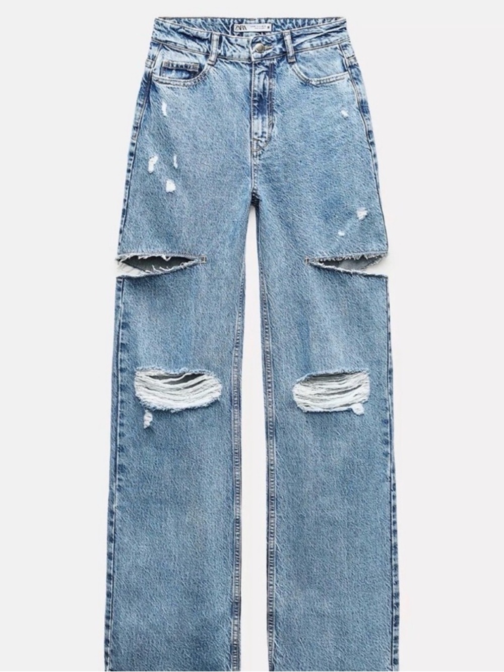 Zara Z1975 MID WAIST RIPPED CUT OUT STRAIGHT LEG JEANS